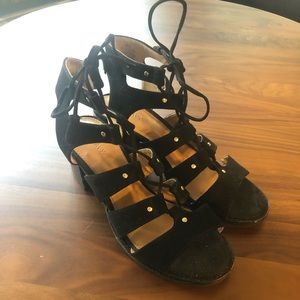 Black Block Heeled Gladiator Sandals